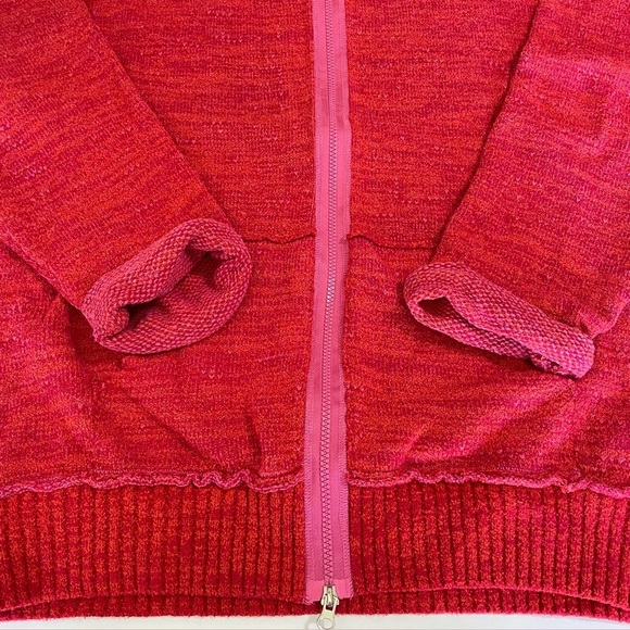 Free People In Bloom Oversized Textured Sweater Knit Zip Up Hoodie Red Hot Large - Picture 13 of 16